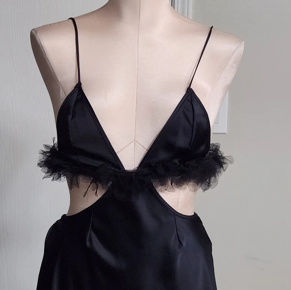 New!For Love And Lemons Satin Cutout Tulle‎ Trim Slip Dress